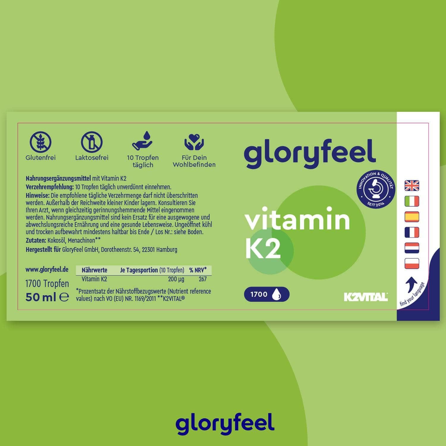 gloryfeel® Vitamin K2 Tropfen Nature