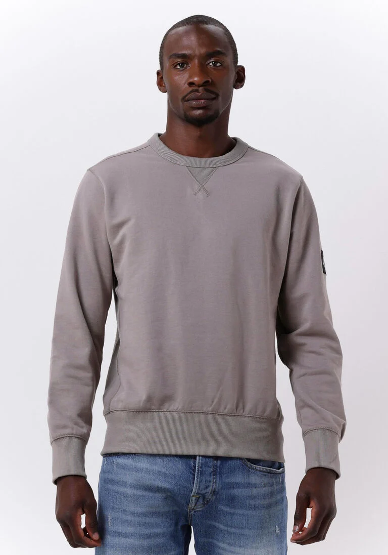 CALVIN KLEIN taupe calvin klein sweater monogram sleeve badge cn