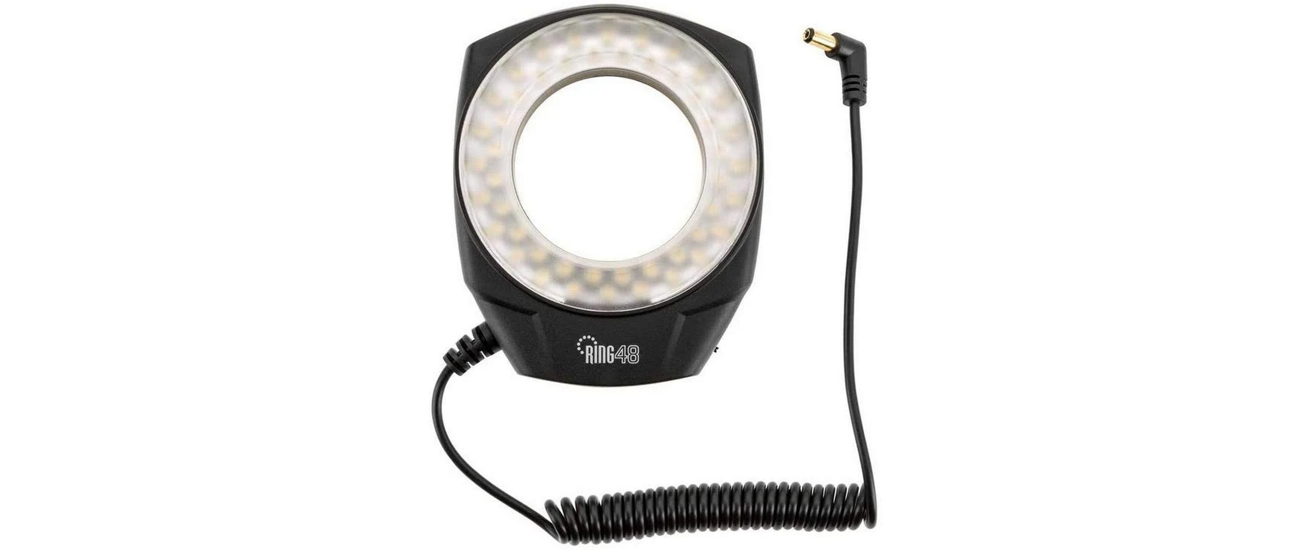 Ringlicht LED für Makrofotografie48 LEDs, Ring, Farbtemperatur 5500 K, weisser Mattfilter, Stromversorgung über Netzwerkadapter, kann mit AA-Batterien betrieben werden