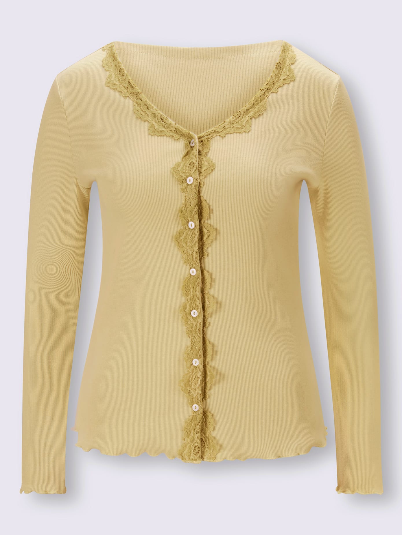 Veste légère dentelle tendance le long de l'encolure et de la patte de boutonnage