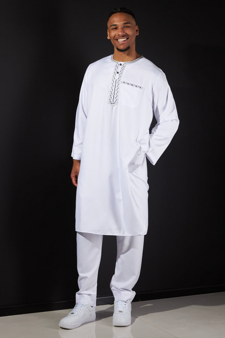 Ensemble 2 pièces qamis + pantalon blanc