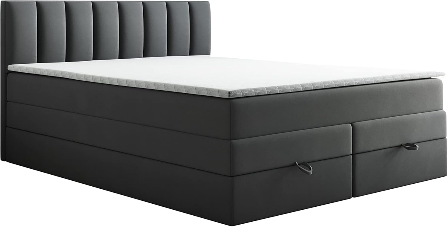 TRADA Boxspringbett mit Bettkästen und Matratze - Bett Gusto mit Topper aus Memory Visco - Dunkelgrau - 200 x 200 cm