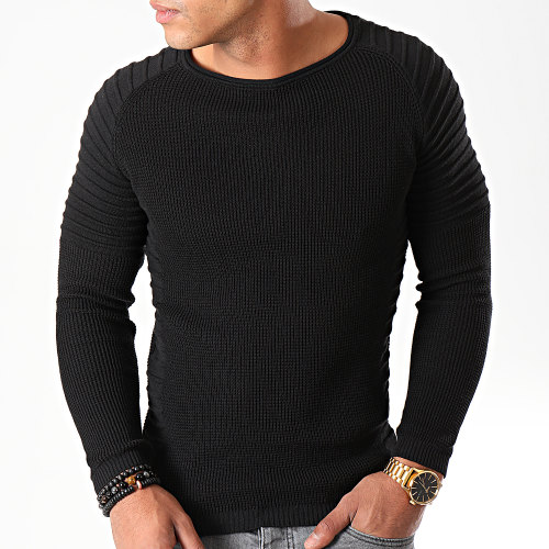 Pull Avec Empiecement Uni JUM-09 Noir