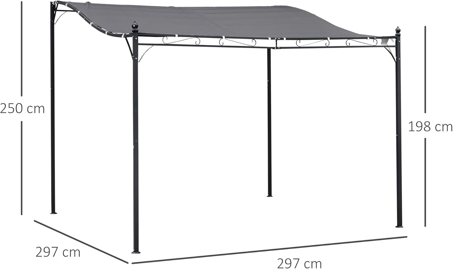 Outsunny Pergola Gartenpavillon Pavillon Überdachung Zelt Metall Grau 297x297cm