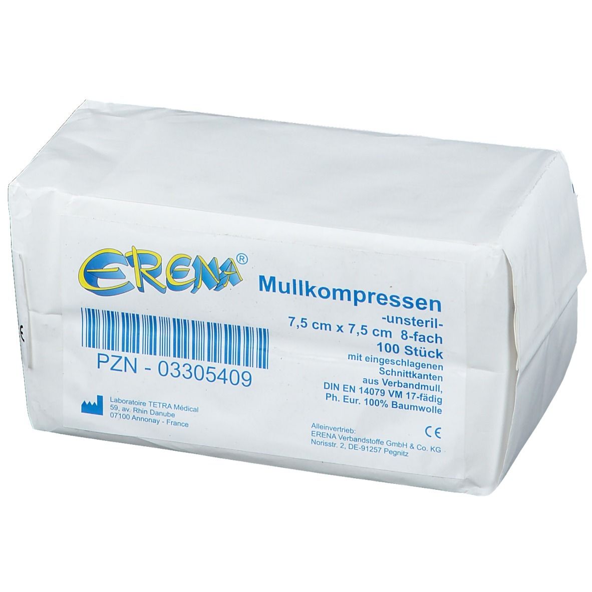 Erena® Mullkompressen 7,5 x 7,5 cm unsteril 8-fach
