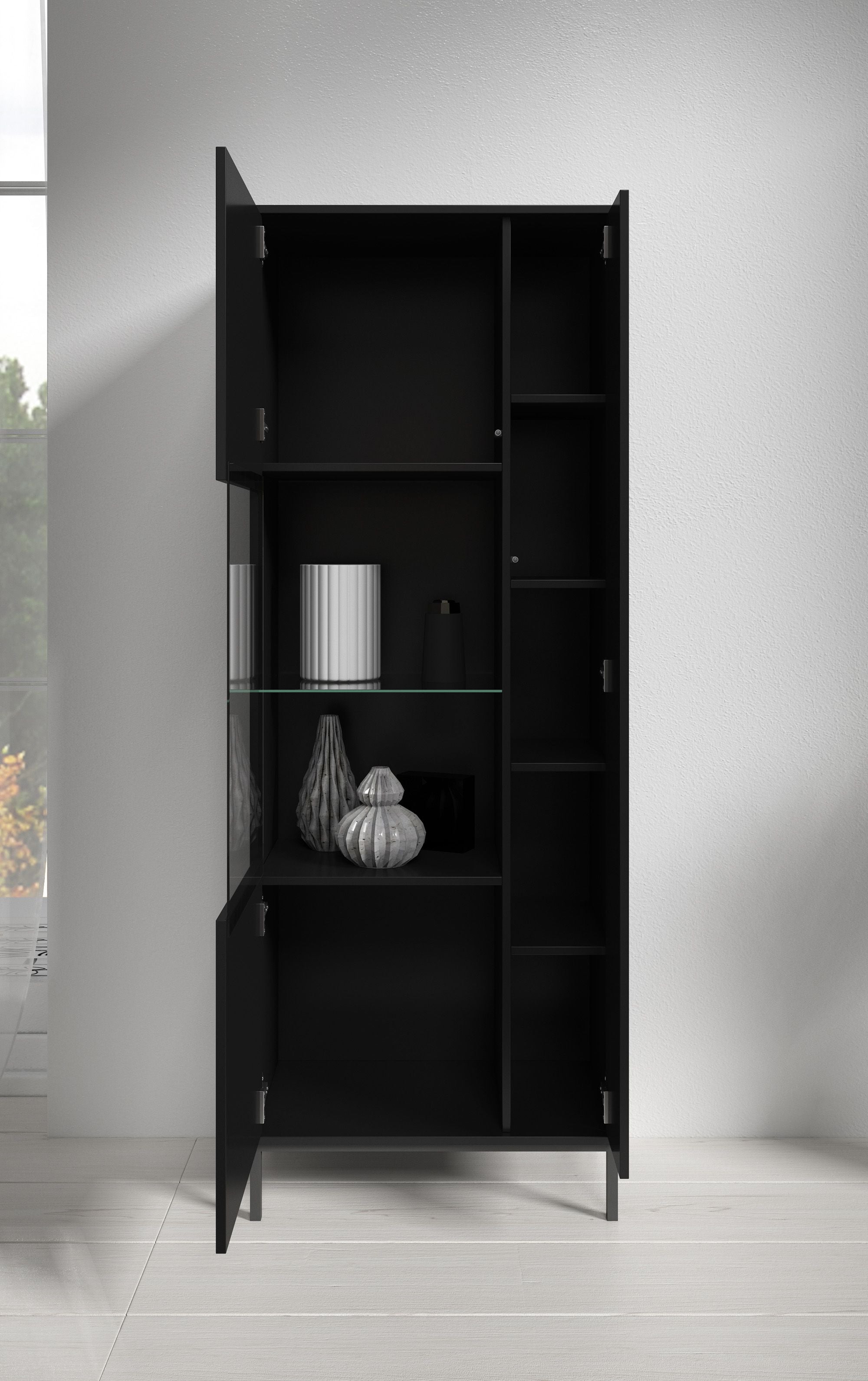 Queen - Vitrinekast - Zwart - 70x41x190 cm