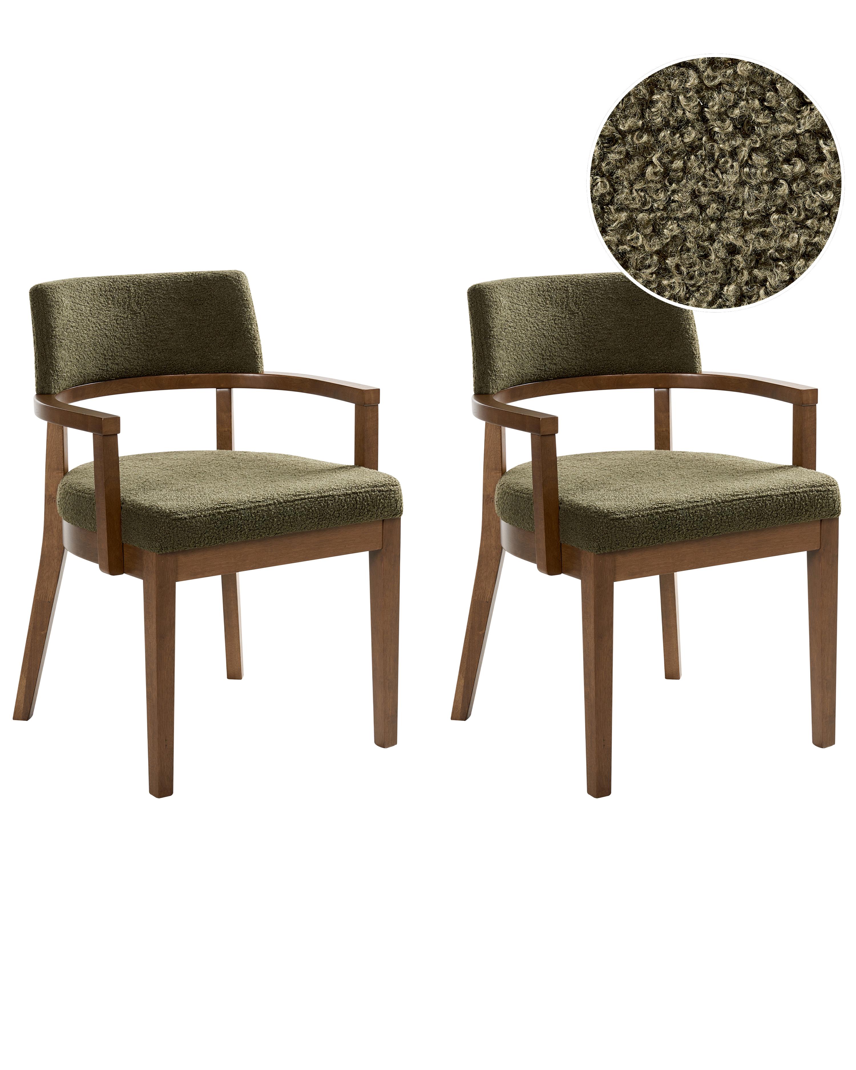Set van 2 eetkamerstoelen DALBO Bouclé Donkerbruin/groen