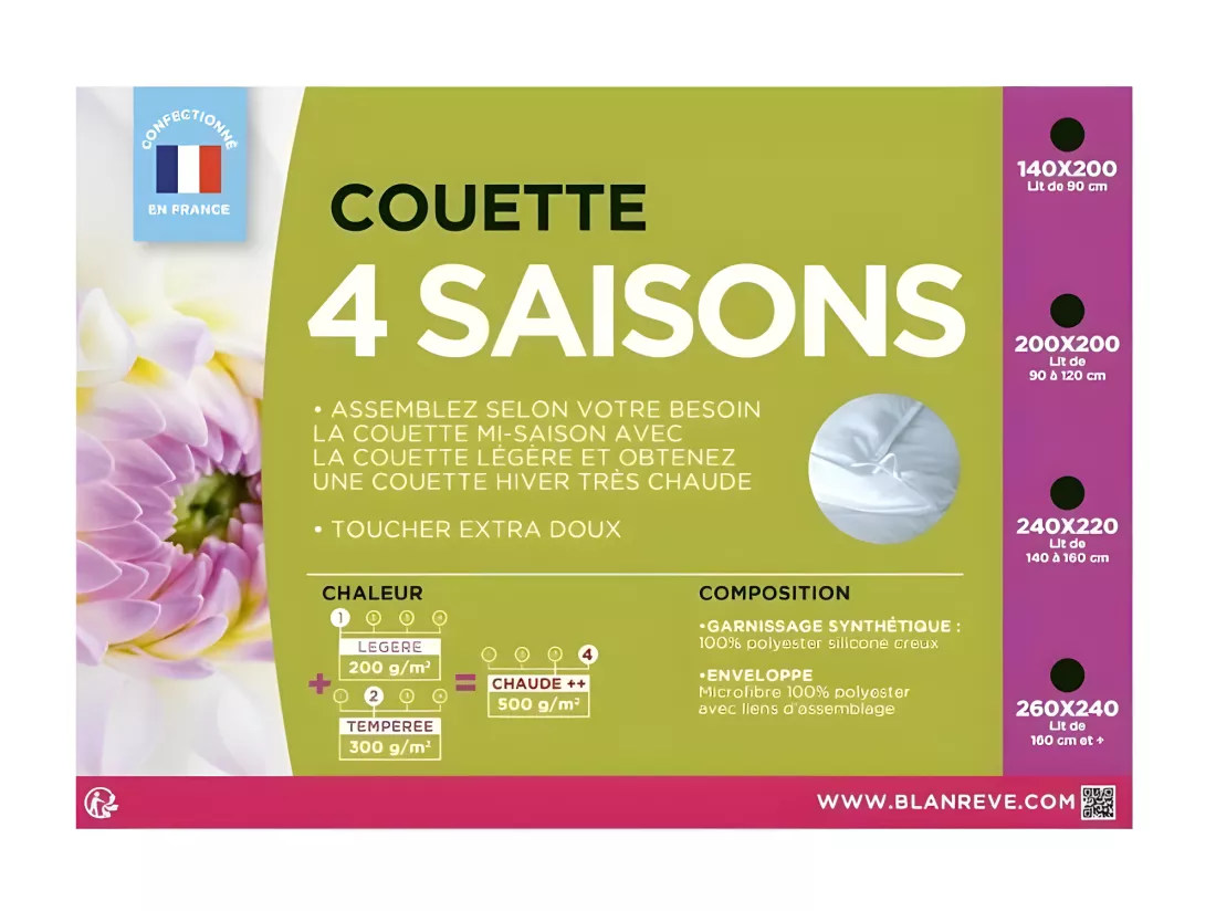 Couette 4 saisons - 240 x 260 cm - Blanc