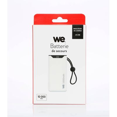 We - Powerbank / batterie de secours - 10000 mAh - port USB-A +1 port USB-C / 18W - blanc
