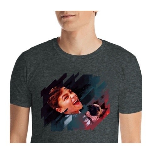 Camiseta eletrônica masculina Mascochula personalizada com a foto do seu animal de estimação, cinza escuro.