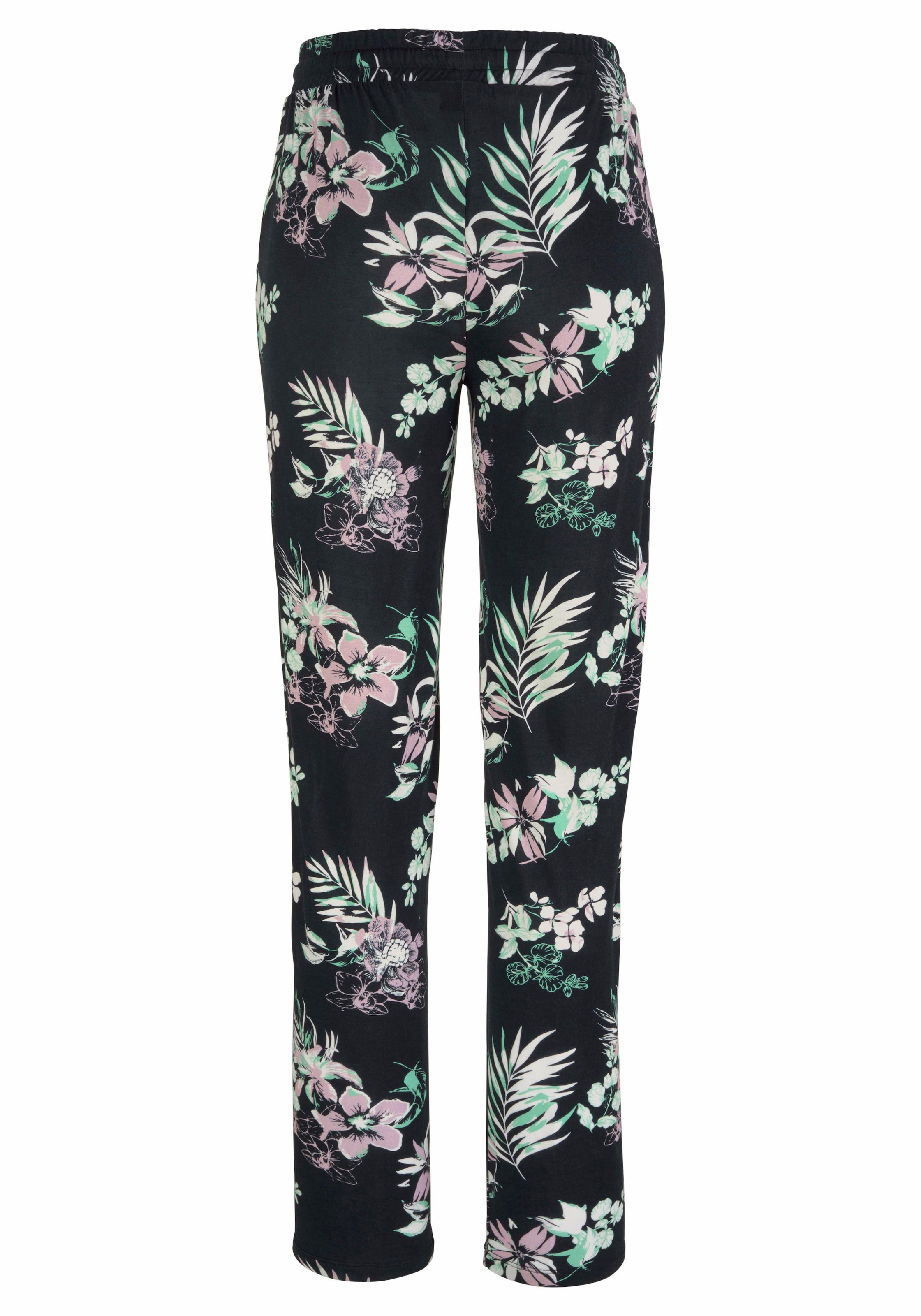 LASCANA Strandhose  mit tropischem Druck und Taschen, Jerseyhose, Sommerhose