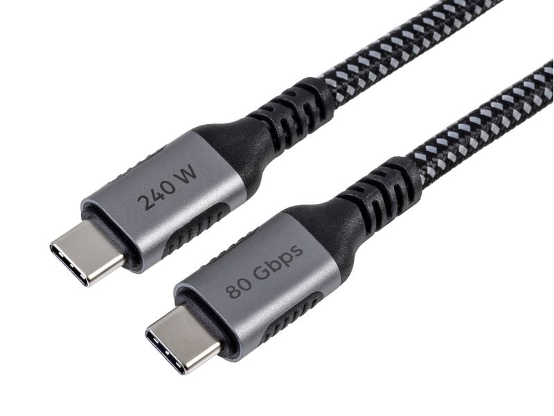 onit Thunderbolt-5-Kabel USB C - USB C 0.5 m, Grau/Schwarz Verbindungskabel mit geflochtener Nylonummantelung