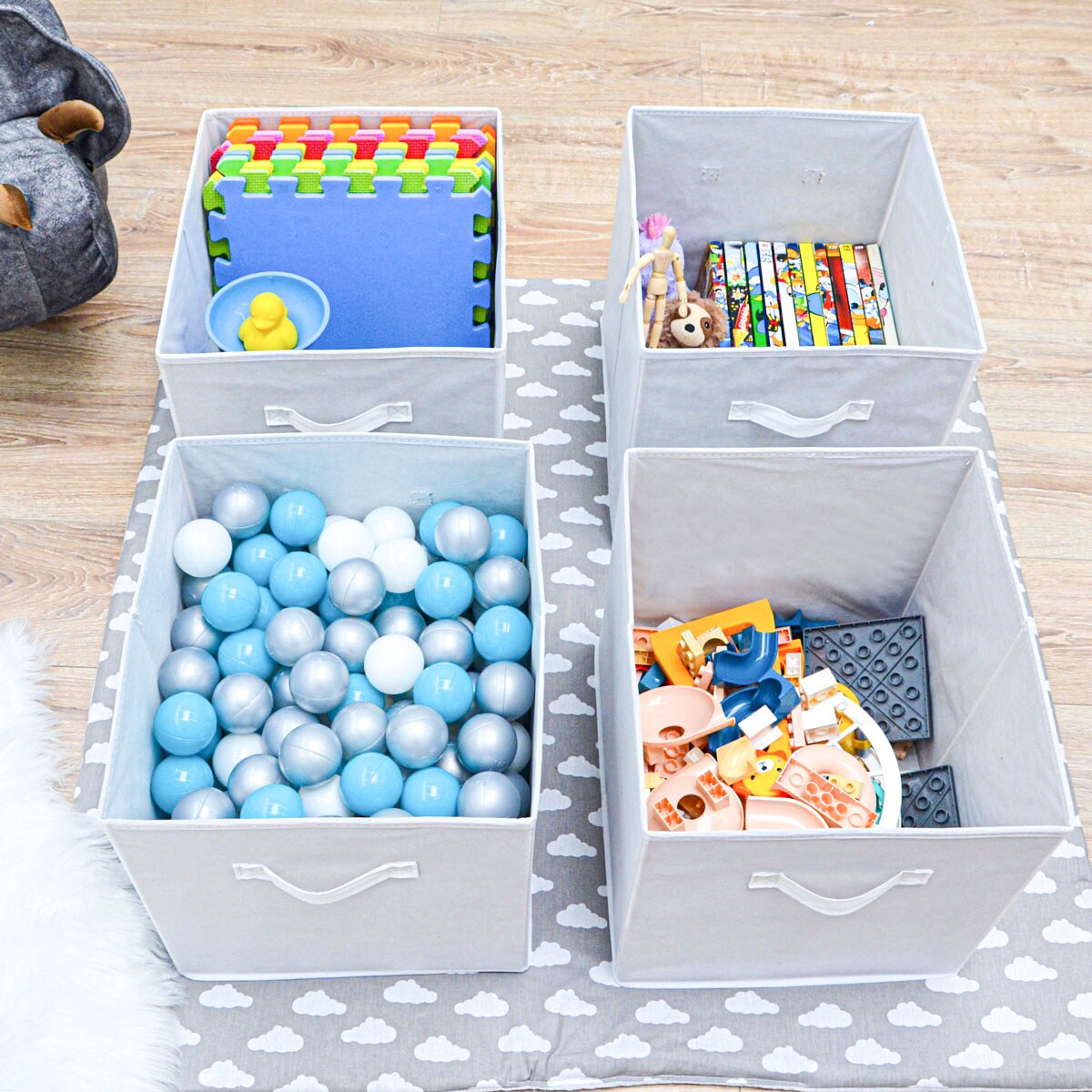 Faltbox Set 4 Boxen für Kallax Regal weiß 33x38x33cm Expedit Box mit Stoffgriff