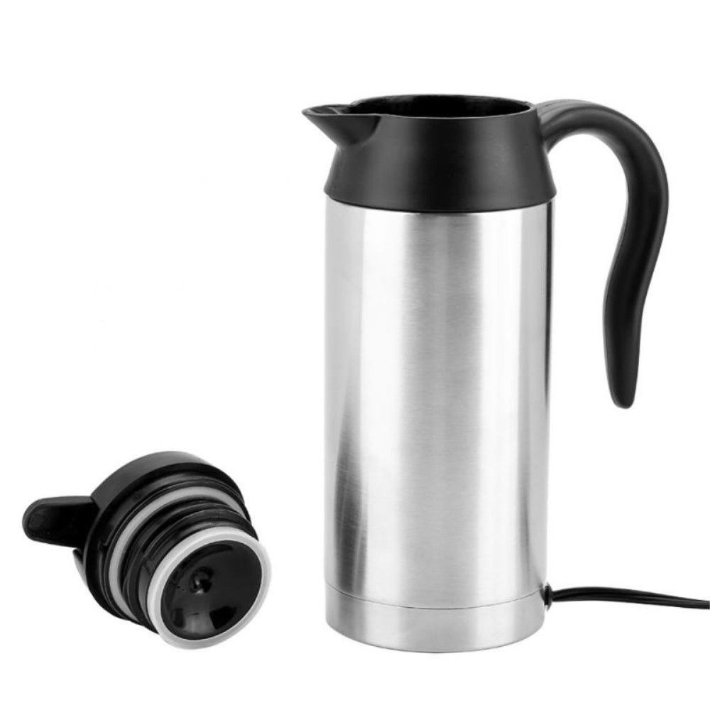 (750ml) 120W Elektrischer Edelstahl Auto Wasserkocher KFZ Reise Heizbecher - Silber