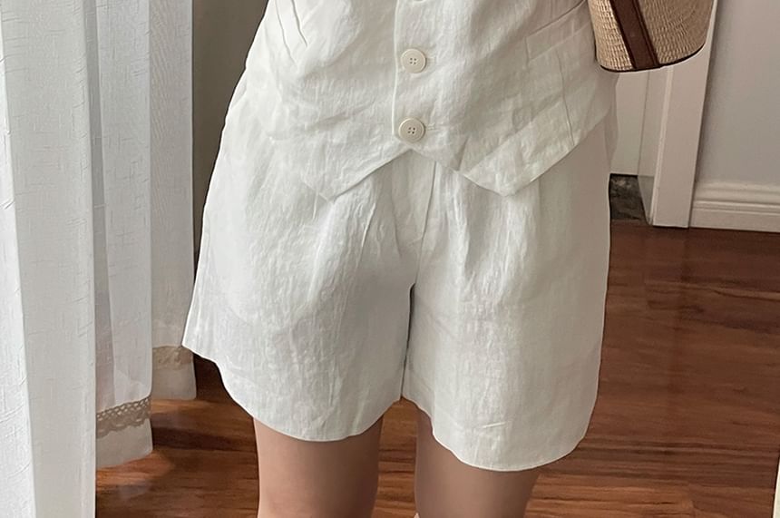 ZIMO - V-hals effen knoopvest / hoge taille shorts