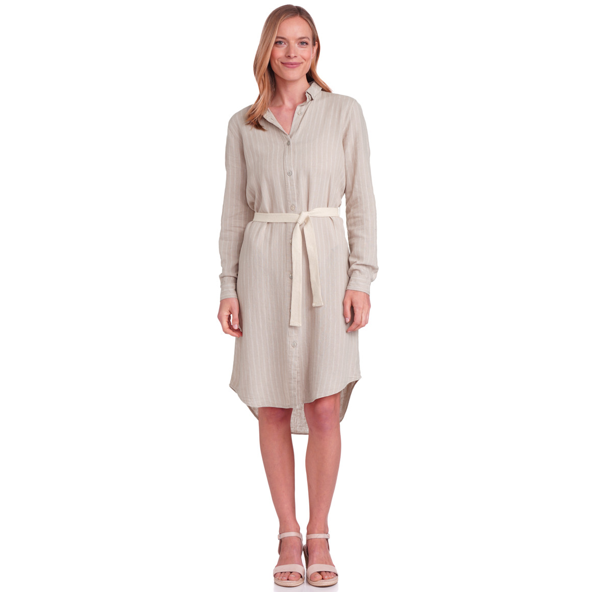 Gina Benotti Damen Leinen-Kleid mit Bindegürtel beige