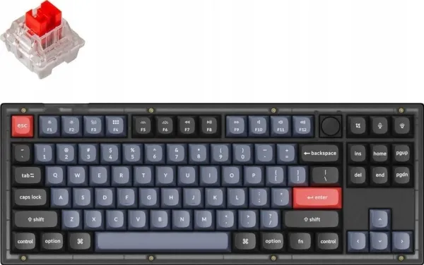 Keychron V3 QMK Custom - Tastatur - fuldt samlet knop - bagbelyst - USB-C - tastkontakt: Keychron K Pro Red - gennemsigtig, sort frost
