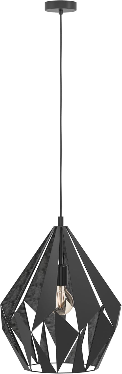 EGLO Pendellampe Carlton 1, 1 flammige Vintage Pendelleuchte, Retro Hängelampe aus Stahl, Farbe: Schwarz, silber, Fassung: E27, Ø 38,5 cm