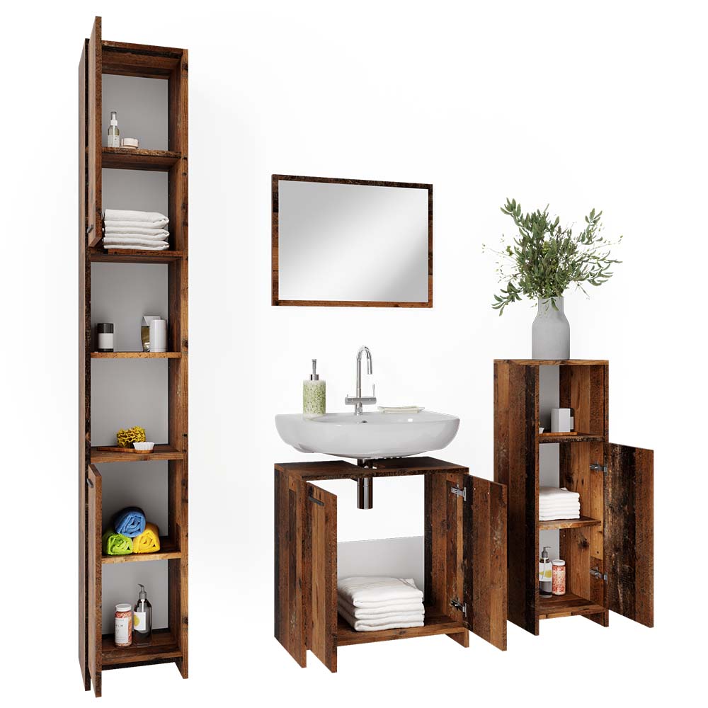 Vicco Badmöbelset Kiko Old Style modern Badezimmerschrank Badschrank Badezimmermöbel Waschtischunterschrank Badspiegel Hochschrank Midischrank Schranktür Schrankfach Schrankregal