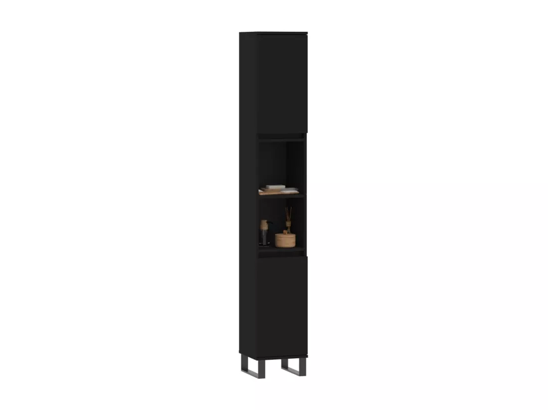 Armoire de salle de bain noir 30x30x190 cm bois d'ingénierie