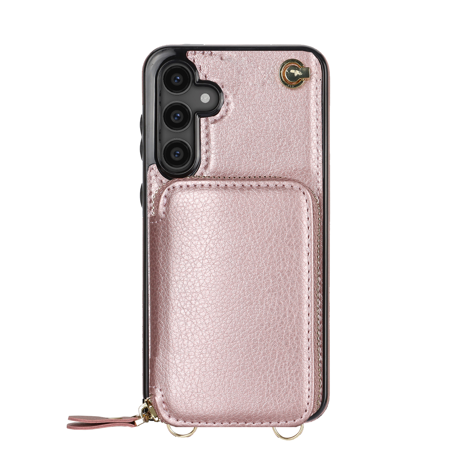 Samsung Galaxy S24 FE Necklace Leder Schutz Hülle mit Kartenfächer   Handykette (140cm) - Roségold
