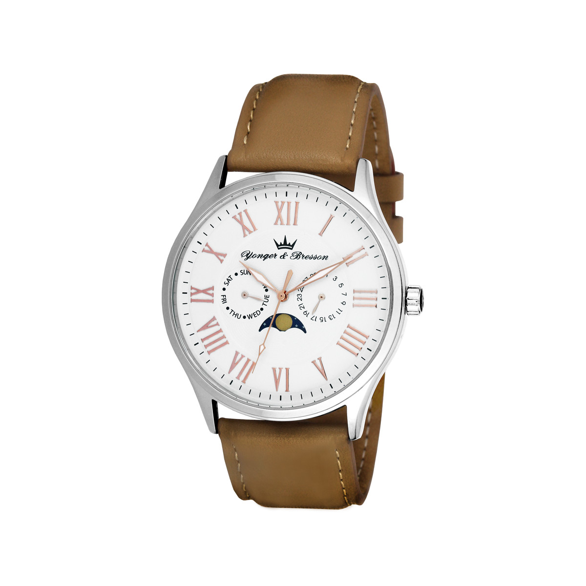 Montre Yonger et Bresson homme acier cuir beige
