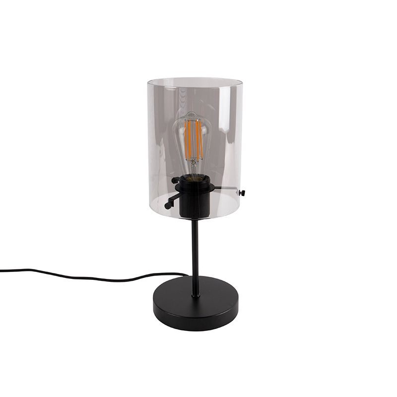 Design tafellamp zwart met smoke glas op standaard - Dome