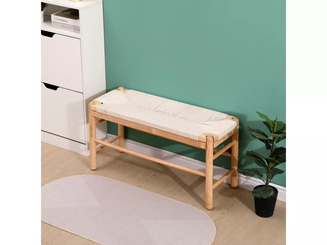 Banc avec rangement en pin massif et corde
