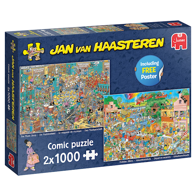 Jan Van Haasteren The Music Shop & Holiday Jitters Puslespill 2x1000 brikker