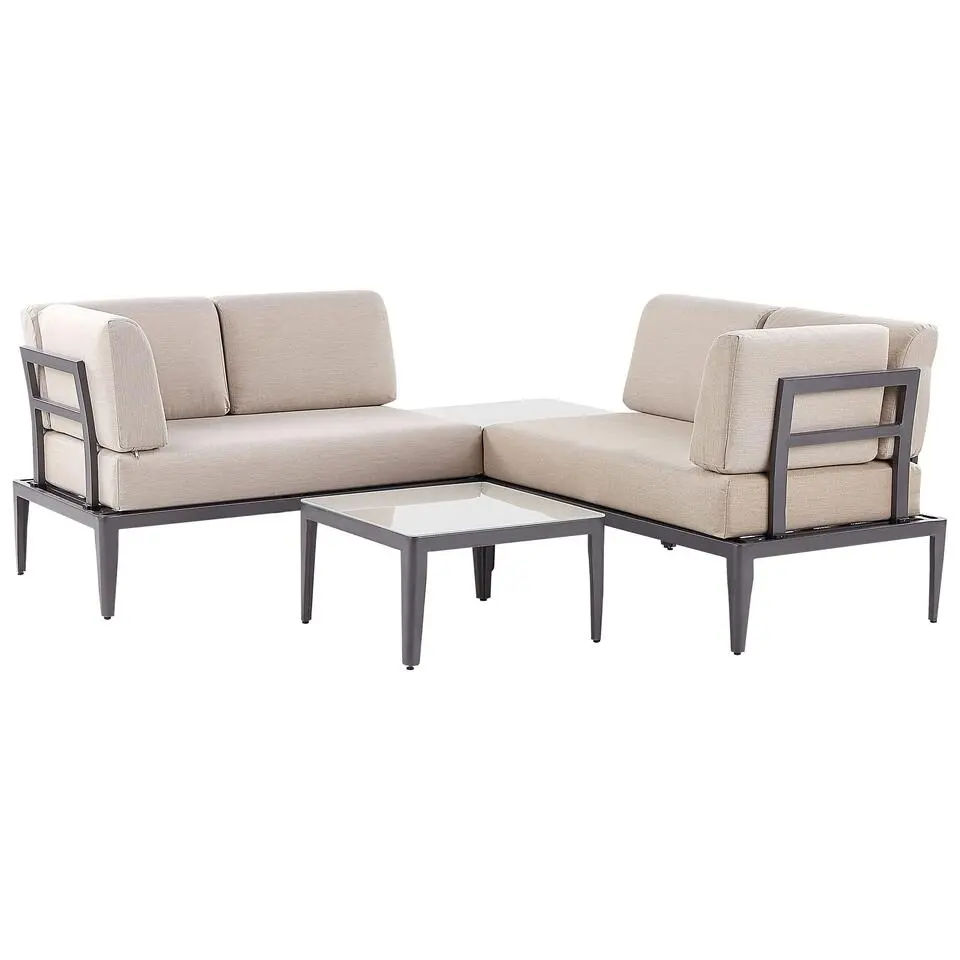 Beliani Loungeset RIMA III - Grijs aluminium - Beige kussenset