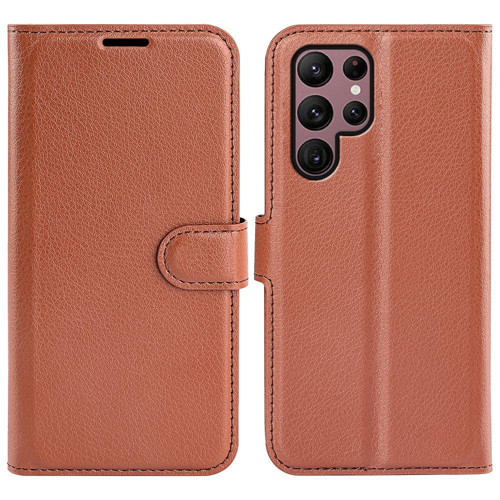 Samsung Galaxy S23 Ultra 5G Leder Tasche Flip Cover Litchi Look - Braun