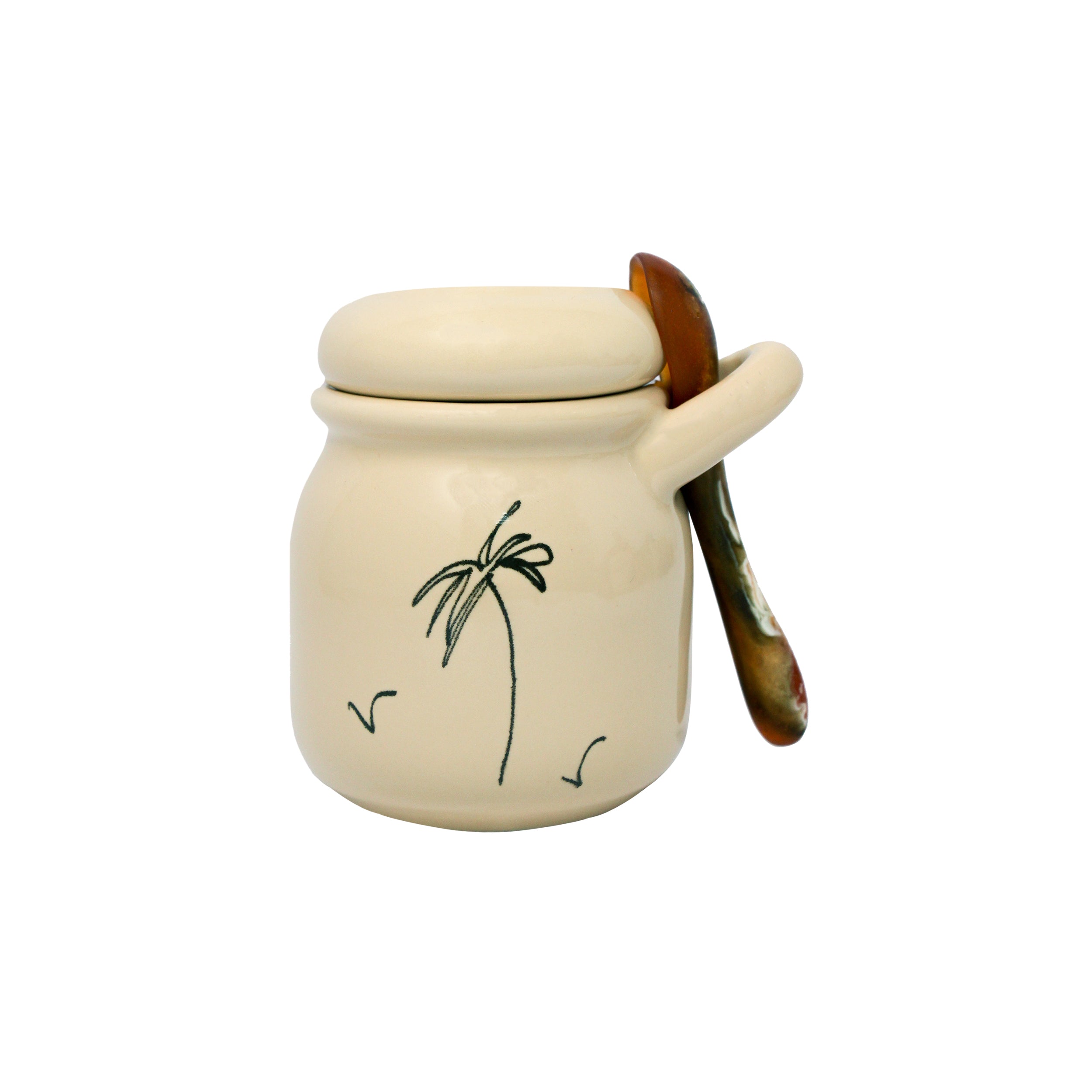 Pot et cuillère en céramique « La vie est une plage »