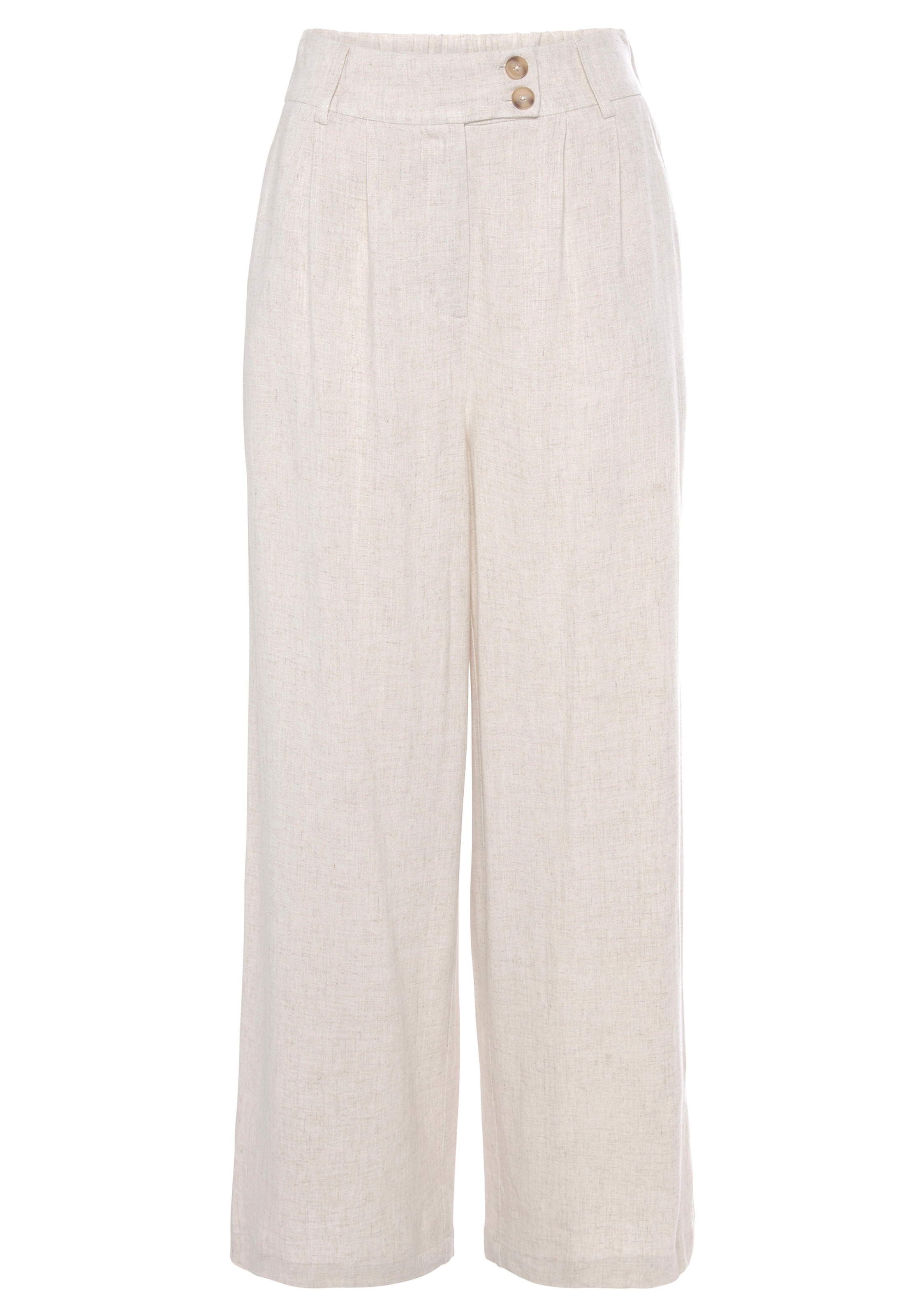 LASCANA Bundfaltenhose  mit Taschen und Knopfdetail, weites Bein, Leinenhose, Sommerhose