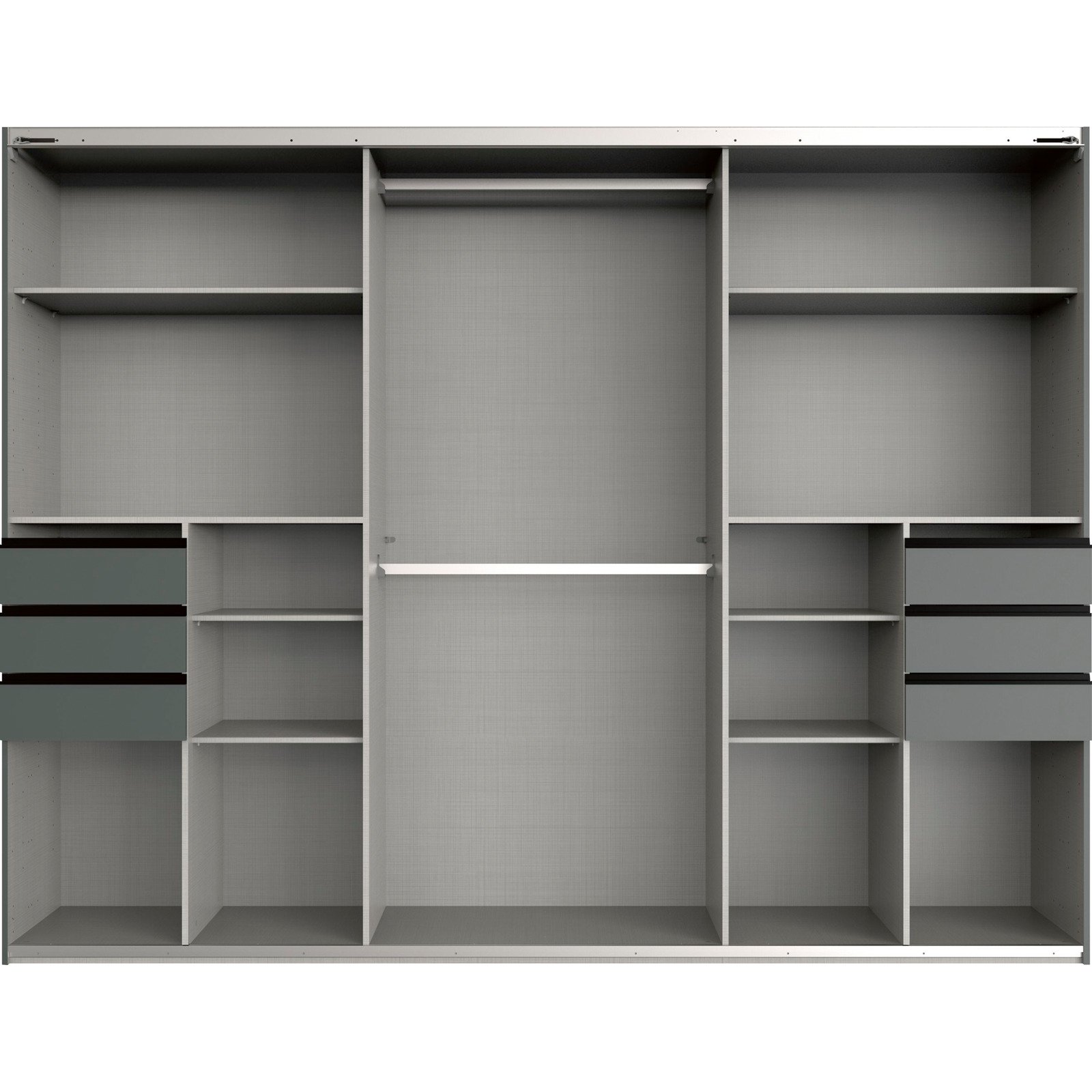 Schwebetürenschrank Luzern Dekor 270 x 210 x 64 cm, mit Spiegel Saharagrau