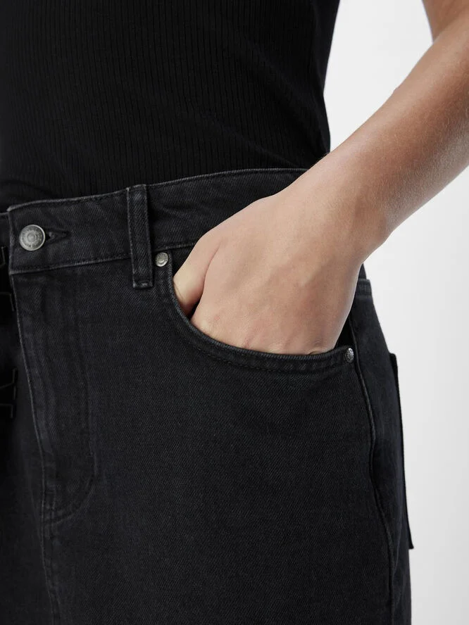 Object OBJELLEN MW MIDI DENIM SKIRT NOOS Black denim