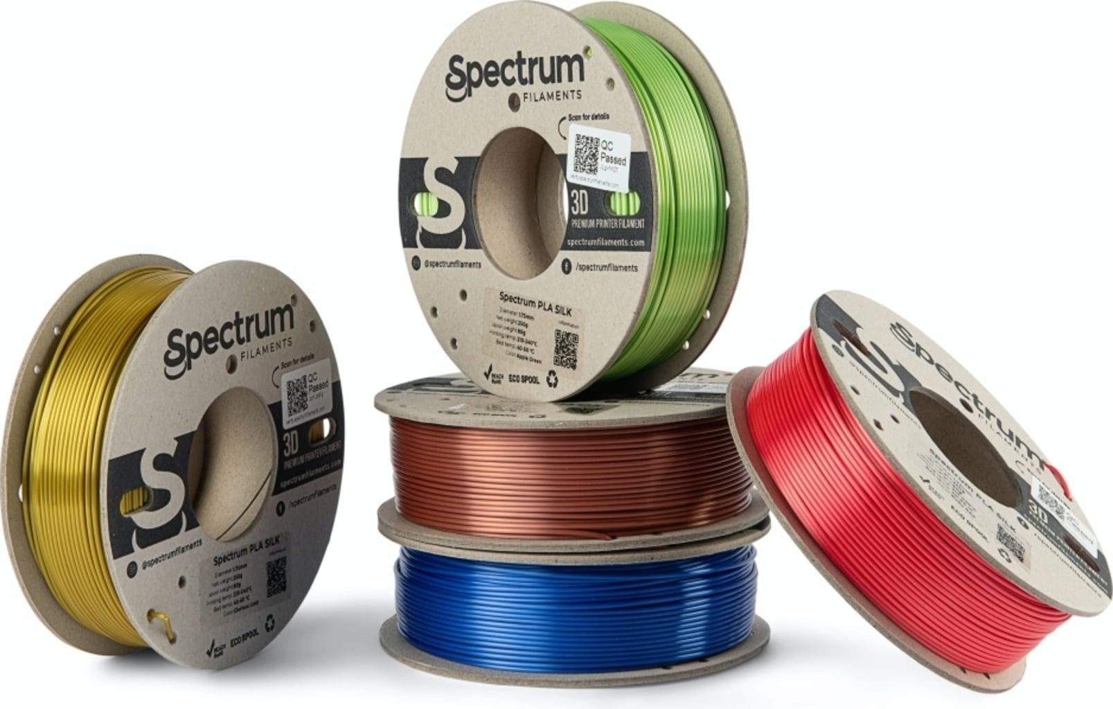 Spectrum  5er-Set PLA SILK, 1,75 mm (1.250 g)    Filamente auf ökologischen Pappspulen