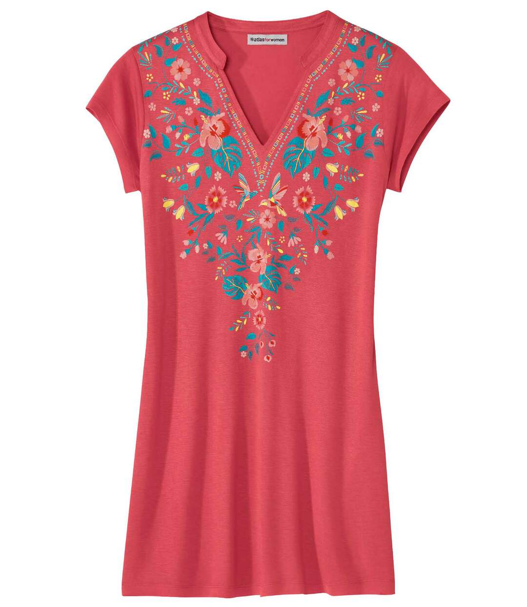 Maxi Tee-Shirt Col Djellaba Corail