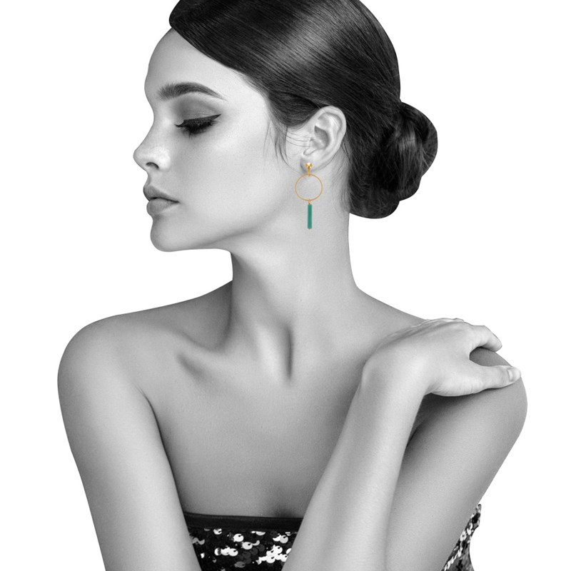 Boucles d'Oreilles Doré Cercle et Perle Rectangulaire Brillante