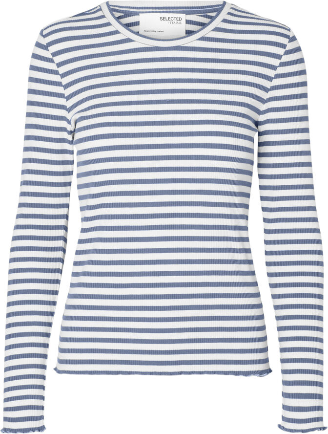 Selected Femme SLFANNA LS CREW NECK TEE STR NOOS Endless sky/w snow white stripes