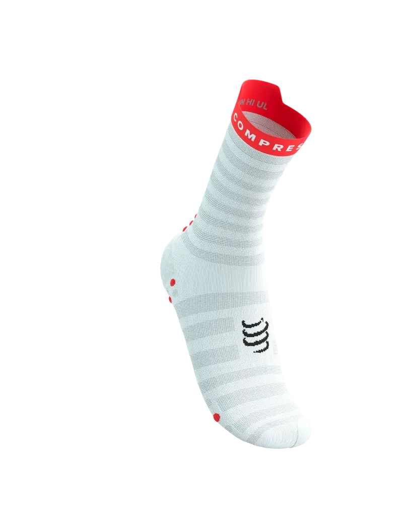 Compressport Pro Racing v4.0 Ultralight Run High Compressiesokken Wit/Rood/Zwart