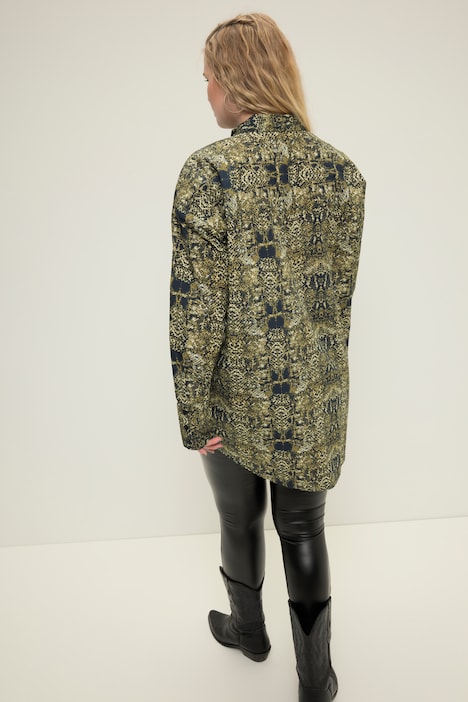 Hemdbluse, oversized, Snakeprint, Knopfleiste, Hemdkragen