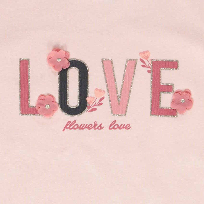 T-shirt manches courtes print et pétales de fleurs 3D pour fille - Multicolore