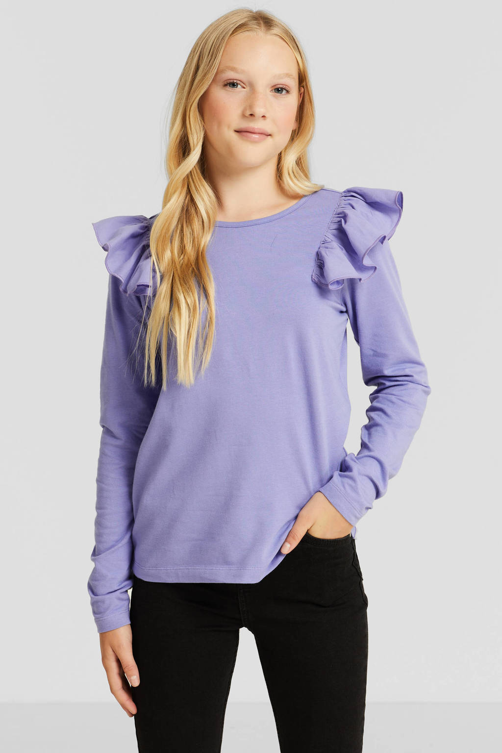 anytime longsleeve met ruffle paars