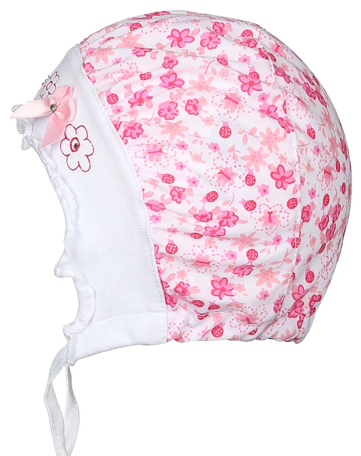 Häubchen FRÜHLINGSTAG mit Strasssteinchen in weiß/pink