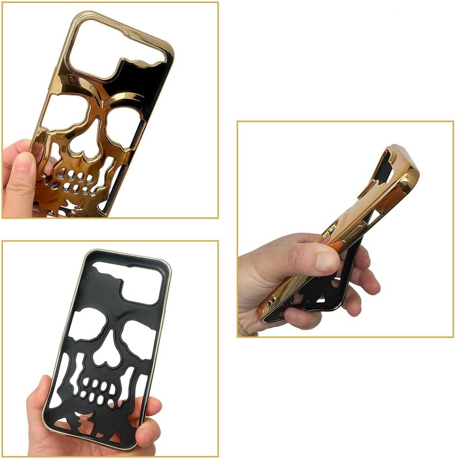 iPhone 14 Pro Max Gummi Hülle Totenkopf Skull mit 3D Ausschnitt - Gold