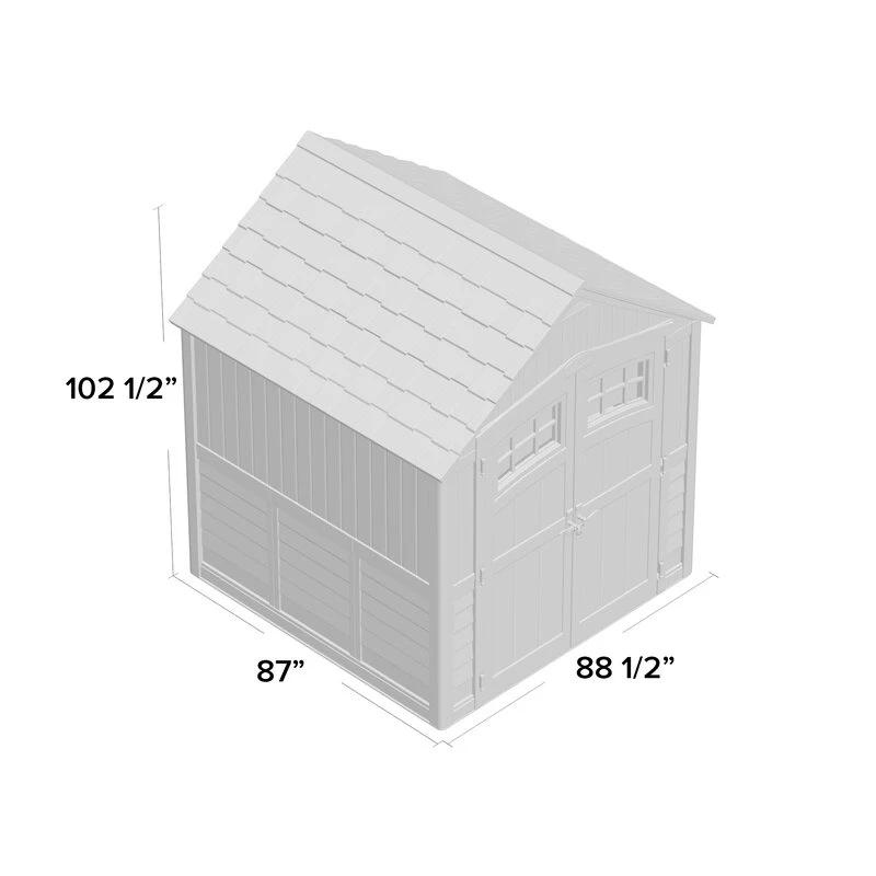 Galpão de armazenamento externo Sutton em resina, com 2,3 m de largura x 2,1 m de profundidade.