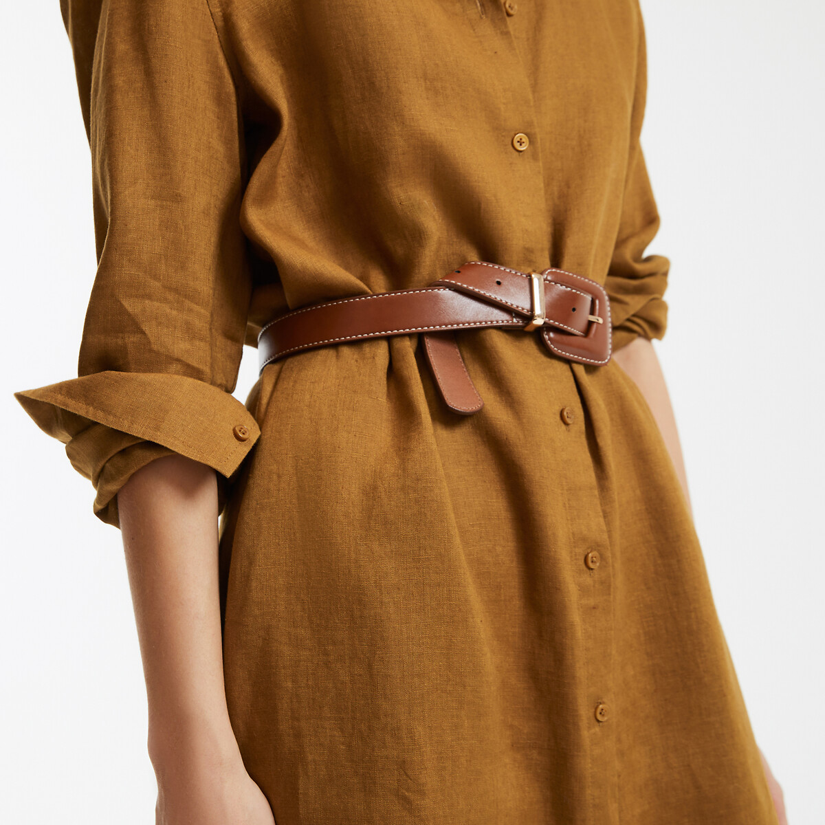 COLEÇÕES LA REDOUTE<br>Vestido longo com mangas compridas, em linho