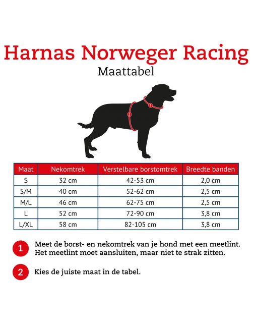 Hunter Harnas Norweger Racing Nylon Rood&Zwart - Hondenharnas