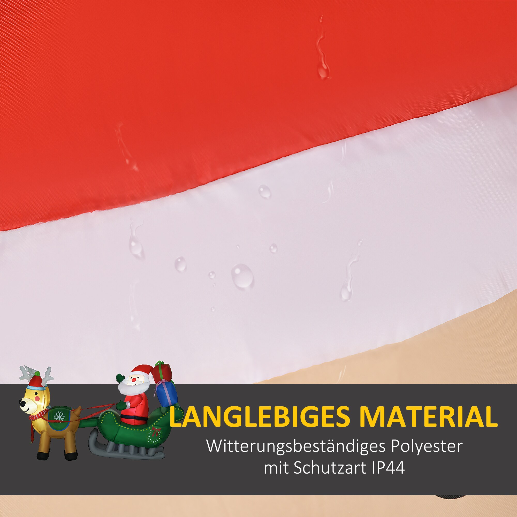 HOMCOM Aufblasbare Weihnachtsmann mit Schlitten und Rentieren mit LED-Lichter bunt 210L x 70B x 125H cm