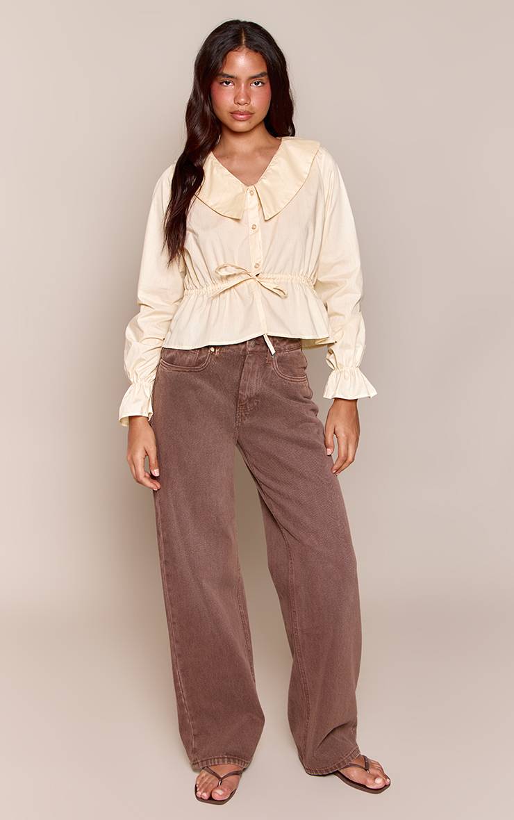 Blanc Chemise Cintrée En Popeline De Coton Crème Beurre Avec Col Détaillé